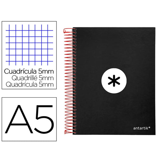 Cuaderno espiral A5 Antartik 5mm Negro libreriadavinci
