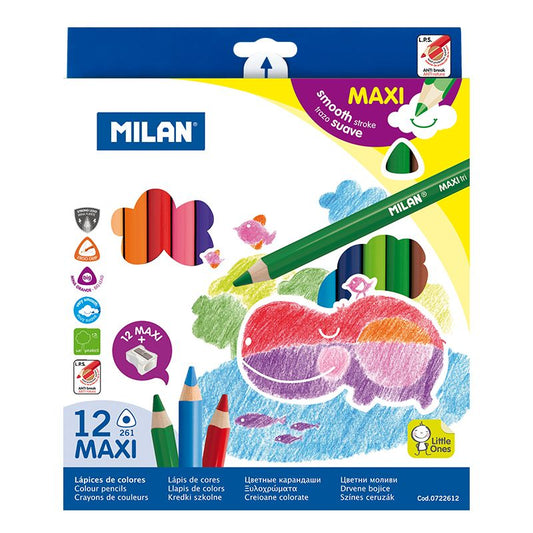 Caja 12 lápices de colores MAXI triangulares + afilalápices libreriadavinci
